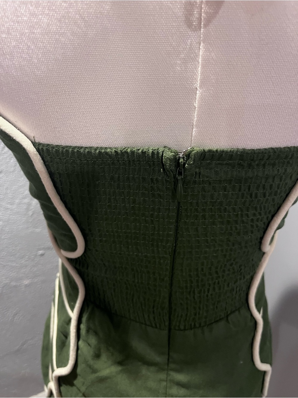 🌺FARM RIO GREEN WAVY HALTER NECK MINI DRESS LINEN BLEND SIZE XXS🌺 - Picture 7 of 9